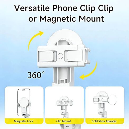 2026 New Pocket Selfie Stick: Magnetic/Clamp Dual Mount, Multi-Angle, Tripod, Wireless Remote, Fill Light, Vlogging Essential| for iPhone & Android (White) in Kuwait
