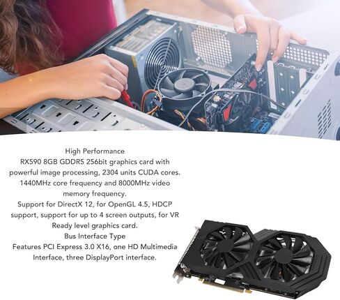 بطاقة رسومات RX 590، 256 بت 8 جيجابايت GDDR5 1440/8000 ميجاهرتز، بطاقة رسومات ألعاب PCI Express 3.0، HDMI DPx3 مع مروحة لألعاب المكتب والكمبيوتر الشخصي in Kuwait