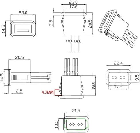 مقبس طاقة أنثى 2Pin USB 2.0، موصل منفذ شحن مع كابل للإصلاح بنفسك [عبوتان] in Kuwait