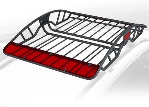 Auto Dynasty Universal 55 بوصة طول × 41 بوصة عرض حامل سقف علوي حامل البضائع سلة فولاذية مع هدية الرياح وشبكة شحن، سعة 150 رطل، طلاء مسحوق أسود خشن in Kuwait