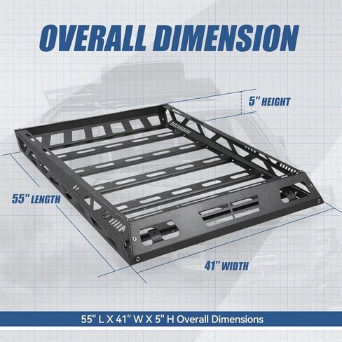 Auto Dynasty Universal 55 بوصة طول × 41 بوصة عرض حامل سقف علوي حامل البضائع سلة فولاذية مع هدية الرياح وشبكة شحن، سعة 150 رطل، طلاء مسحوق أسود خشن in Kuwait