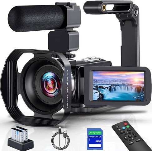 كاميرا فيديو بدقة 8K، كاميرات تسجيل فيديو على YouTube بدقة 64 ميجابكسل، كاميرا ويب تعمل بالأشعة تحت الحمراء، رؤية ليلية، واي فاي، مع تقريب رقمي 18X، مثبت شاشة تعمل باللمس 3.0 بوصة، ميكروفون، بطاقة SD 64 جيجا، جهاز تحكم عن بعد وبطاريتين in Kuwait