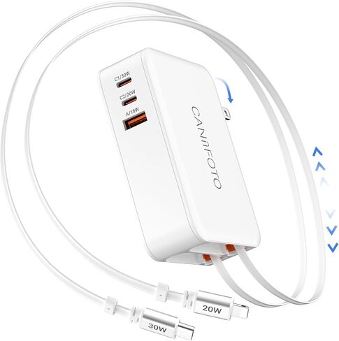 50W Retractable Wall Charger with Dual Cables, Retractable Phone Charger in Saudi Arabia