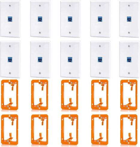 10 Pack Ethernet Wall Outlet, 1-Port Cat6 RJ45 Keystone Jack with Single Gang Low Voltage Mounting Bracket, Ethernet Wall Plate Blue Coupler Female to Female Network Cable Cover in Saudi Arabia