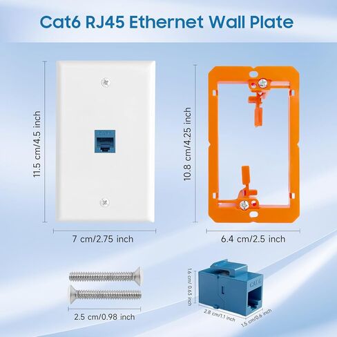 10 Pack Ethernet Wall Outlet, 1-Port Cat6 RJ45 Keystone Jack with Single Gang Low Voltage Mounting Bracket, Ethernet Wall Plate Blue Coupler Female to Female Network Cable Cover in Saudi Arabia
