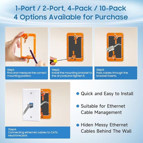 10 Pack Ethernet Wall Outlet, 1-Port Cat6 RJ45 Keystone Jack with Single Gang Low Voltage Mounting Bracket, Ethernet Wall Plate Blue Coupler Female to Female Network Cable Cover in Saudi Arabia