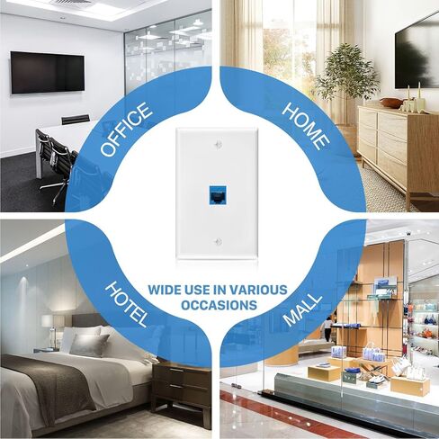 10 Pack Ethernet Wall Outlet, 1-Port Cat6 RJ45 Keystone Jack with Single Gang Low Voltage Mounting Bracket, Ethernet Wall Plate Blue Coupler Female to Female Network Cable Cover in Saudi Arabia