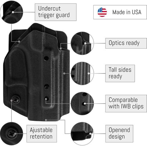 حافظة 945 Industries Kydex لـ Glock 43/43x/43MOS/48/48MOS (جاهزة للبصريات) لوحة مرفقة بخطاف وحلقة لإخفاء حقائب الحمل/يمكن استخدامه بكلتا اليدين in Kuwait
