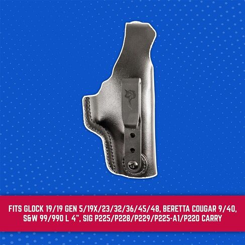 حافظة DeSantis Dual Carry II IWB/OWB - حافظة جلدية، تناسب GLOCK 19/19 GEN 5/19X/23/32/36/45/48، Beretta Cougar 9/40، S&W 99/990 L 4 بوصات، SIG P225/P228/P229/P225-A1/P220 Carry- رسم اليد اليمنى، أسود in Kuwait