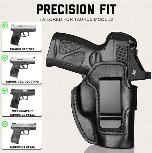 حافظة جلدية فاخرة IWB لـ Taurus G3C/G2C/G2S/G2 PT111/PT140/G3C Toro/TX22 مدمجة، حافظة حمل مخفية جاهزة للبصر، مشبك فولاذي يناسب حزام 1.75 بوصة، حزام خصر داخلي، أسود، اليد اليمنى/اليسرى in Kuwait