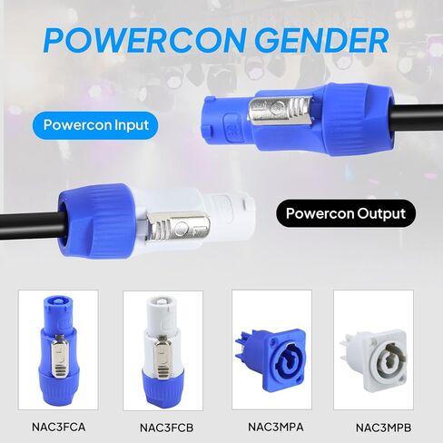 1 حزمة كابل طاقة PowerCon - 3 دبوس إدخال PowerCON AC لإخراج كابلات تمديد لصرخة LED، إضاءة المسرح، معدات الصوت والفيديو، العرض المباشر (25 قدمًا) in Kuwait