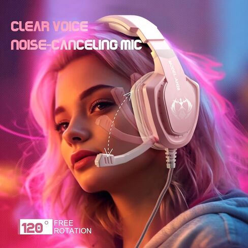 سماعة ألعاب وردية مع ميكروفون للفتيات والنساء، سماعات رأس سلكية سلكية فوق الأذن بصوت محيطي مع ميكروفون، باس، متوافقة مع أجهزة الكمبيوتر الشخصية وأجهزة الكمبيوتر المحمولة وأجهزة الكمبيوتر المحمولة وأجهزة الكمبيوتر المحمولة وأجهزة الكمبيوتر المحمولة وأجهزة  in Kuwait
