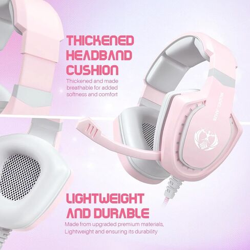 سماعة ألعاب وردية مع ميكروفون للفتيات والنساء، سماعات رأس سلكية سلكية فوق الأذن بصوت محيطي مع ميكروفون، باس، متوافقة مع أجهزة الكمبيوتر الشخصية وأجهزة الكمبيوتر المحمولة وأجهزة الكمبيوتر المحمولة وأجهزة الكمبيوتر المحمولة وأجهزة الكمبيوتر المحمولة وأجهزة  in Kuwait
