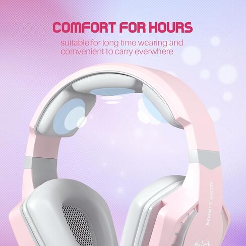 سماعة ألعاب وردية مع ميكروفون للفتيات والنساء، سماعات رأس سلكية سلكية فوق الأذن بصوت محيطي مع ميكروفون، باس، متوافقة مع أجهزة الكمبيوتر الشخصية وأجهزة الكمبيوتر المحمولة وأجهزة الكمبيوتر المحمولة وأجهزة الكمبيوتر المحمولة وأجهزة الكمبيوتر المحمولة وأجهزة  in Kuwait