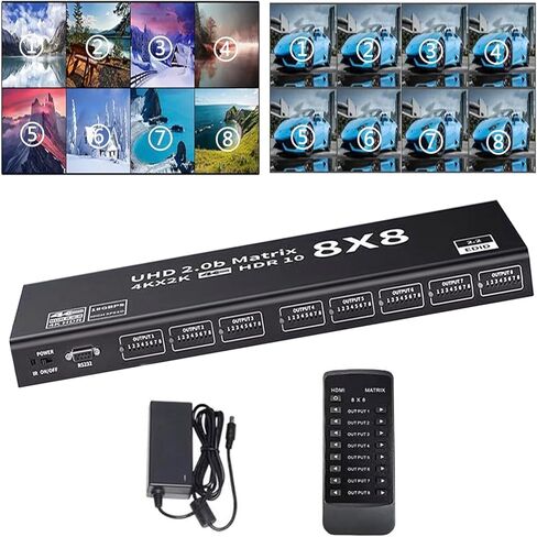 HDMI مصفوفة التبديل 8 × 8 4K المتفجرة HDMI2.0 موزع مصفوفة 8 في 8 خارج مصفوفة فيديو التبديل الفاصل HD 4K @ 60 هرتز دعم RS232 EDID IR التحكم عن بعد HDR 18 جيجابت في الثانية 3D 3.5 ملم صوت ستيريو بلو راي DVD et in Kuwait