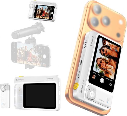 شاشة 7RYMS Qshot V2 Pro Selfie لأجهزة iPhone وAndroid، شاشة كاميرا خلفية MagSafe بدقة 4K 60 إطارًا في الثانية مع وضع سلكي/لاسلكي، نطاق 164 قدمًا، جهاز تحكم عن بعد، شاشة فيديو لمدونة الفيديو والبث المباشر - أسود in Kuwait