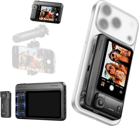 شاشة 7RYMS Qshot V2 Pro Selfie لأجهزة iPhone وAndroid، شاشة كاميرا خلفية MagSafe بدقة 4K 60 إطارًا في الثانية مع وضع سلكي/لاسلكي، نطاق 164 قدمًا، جهاز تحكم عن بعد، شاشة فيديو لمدونة الفيديو والبث المباشر - أسود in Kuwait