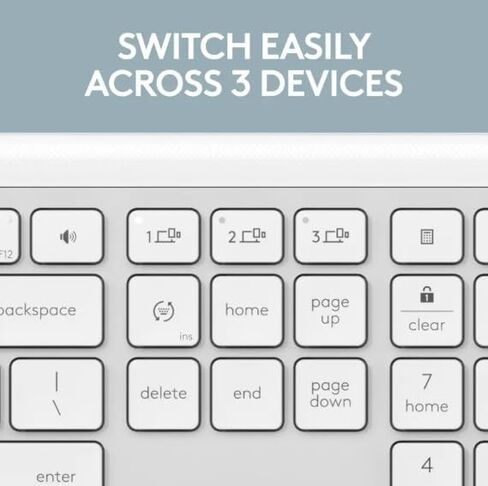 لوحة مفاتيح لاسلكية Logitech Signature Slim K950، تصميم أنيق، تبديل الكتابة بين الأجهزة، كتابة هادئة، بلوتوث، أنظمة تشغيل متعددة، Windows، Mac، Chrome - أبيض فاتح (متجدد) in Kuwait