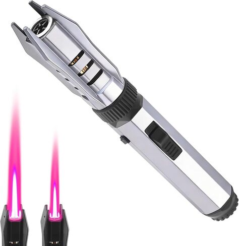 Torch Cool Lighter, Windproof Refillable Butane Jet Flame Lighters, 360° Inverted Ignition, Safety Lock, Adjustable Straight Flame for Candles BBQ Baking, Camping, Gift(Silver) in Saudi Arabia