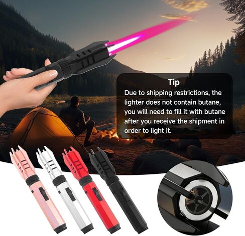Torch Cool Lighter, Windproof Refillable Butane Jet Flame Lighters, 360° Inverted Ignition, Safety Lock, Adjustable Straight Flame for Candles BBQ Baking, Camping, Gift(Silver) in Saudi Arabia