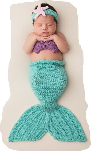 الدعائم التصوير الفوتوغرافي لحورية البحر لحديثي الولادة - مجموعة ملابس التقاط الصور للأطفال من الكروشيه جلسات تصوير للفتيات الرضع in Kuwait