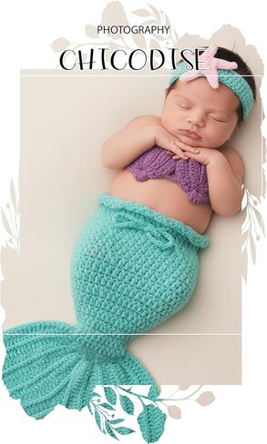 الدعائم التصوير الفوتوغرافي لحورية البحر لحديثي الولادة - مجموعة ملابس التقاط الصور للأطفال من الكروشيه جلسات تصوير للفتيات الرضع in Kuwait