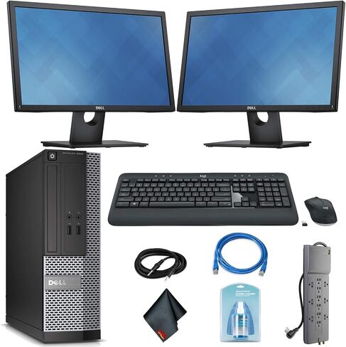 Dell OptiPlex 3020 Desktop Computer - Intel Core i5 i5-4590 3.30 GHz + Wireless Keyboard & Mouse + (2) Dual 22 Inch Monitors (Renewed) in Kuwait
