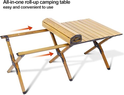 Folding Camping Table, Roll-Up Folding Table with Carry Bag, Portable Aluminum Picnic Table, Low Height Beach Table for Outdoor Use, Travel, BBQ & Hiking, Easy Assembly (Natural) in Kuwait