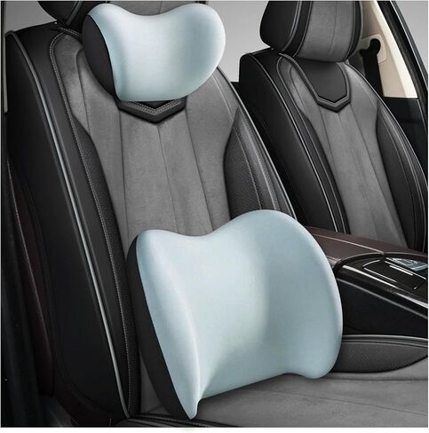 Car Headrest & Lumbar Support Cushion, Ergonomic Memory Foam Car Neck Back Support w/Removable Cover, Universal Breathable Lumbar Cushion Headrest Pillow with Adjusatble Strap (Black) in Saudi Arabia