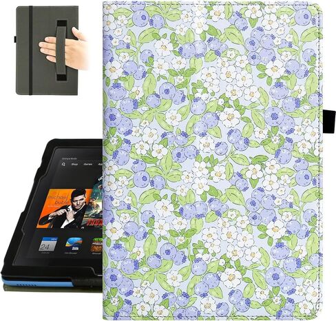 Fancity Case for All-New Amazon Kindle Fire HD 10 Tablet (13th/11th Generation 2023/2021 Release) and Fire HD 10 Plus - Slim Folding Stand Folio Cover with Auto Wake/Sleep & Hand Strap, Black Floral in Kuwait