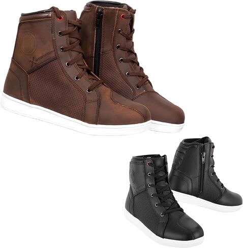 Men's Motorcycle Boots Leather Protective Shoes for Motorcyclists Breathable Reinforced Ankle Guard Non-Slip Sole Lace-Up Touring Boots CE Approved in Saudi Arabia