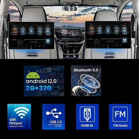 10.1 Inch Car TV Monitor, Android 12 Tablet, Back Seat Entertainment System with WiFi, Touch Screen, Bluetooth, USB/Hdmi in /2pcs Monitor in Saudi Arabia