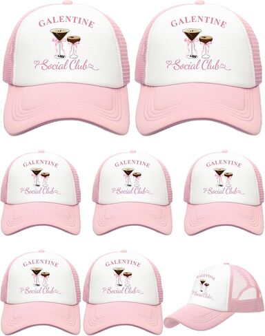 Suhine 8 Pack Galentine Trucker Hats for Women Valentine's Day Social Club Cap for Bestie Friends Galentine Gang Caps Valentine Sleepover Party Favors Goodie Bag Stuffers in Saudi Arabia