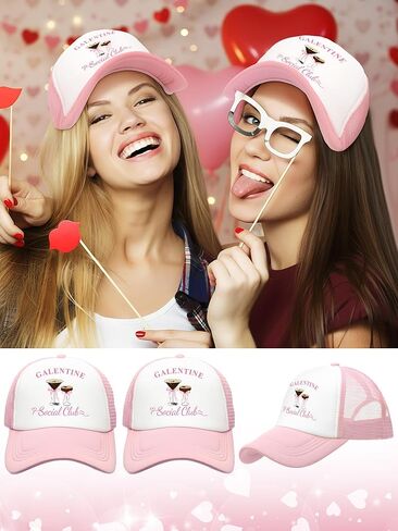Suhine 8 Pack Galentine Trucker Hats for Women Valentine's Day Social Club Cap for Bestie Friends Galentine Gang Caps Valentine Sleepover Party Favors Goodie Bag Stuffers in Saudi Arabia