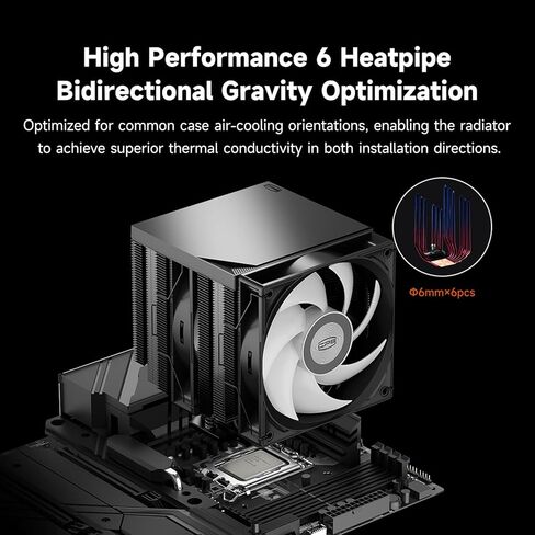 PCCOOLER CPU Air Cooler Dual Tower, 6×6mm Heatpipes, 120mm ARGB PWM Fan, Copper Reflow Base, Anti-Deformation Bracket, Intel LGA1851/1700 & AMD AM5 Compatible (RT620Pro TC ARGB Black) in Saudi Arabia
