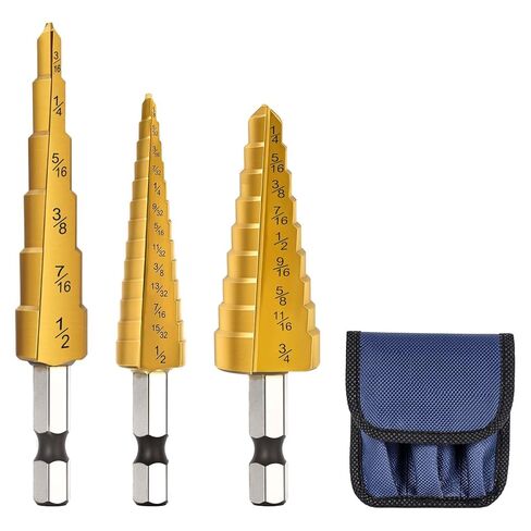 مثقاب خطوة كوبالت M35 1/4 بوصة إلى 3/4 بوصة، طلاء TiAlN 4 لقمة فلوت حلزونية، 9 مقاسات M35 مثقاب كوبالت HSS للفولاذ المقاوم للصدأ والمعادن والألومنيوم والبلاستيك in Kuwait