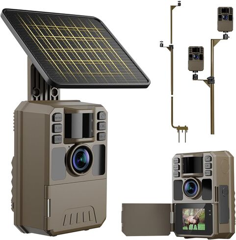 Solar Trail Camera with Stand 4K WiFi, 64MP Game Camera with 0.1s Motion Activation, Night Vision, IP67 Waterproof, Built-in 5000mAh Battery & 64GB Card, UHD 30fps in Saudi Arabia