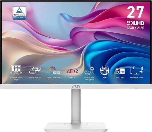 msi Modern MD27UPHW 27-inch IPS 3840 x 2160 (UHD) Computer Monitor,60 Hz,Adaptive-Synch,Display HDR 400,HDMI,DisplayPort,VESA Mountable,Height Adjustable,Speaker,White in Saudi Arabia