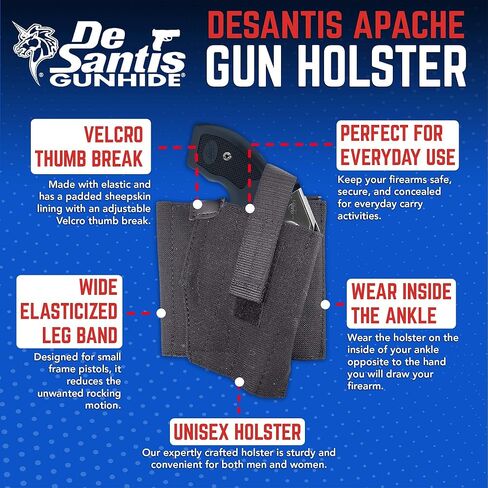 DeSantis Apache Ankle Rig - حافظة كاحل مخفية، حافظة كاحل مرنة، حافظة مسدس مخفية للمسدس، متوافقة مع معظم المسدسات الصغيرة - رسم اليد اليمنى، أسود in Kuwait