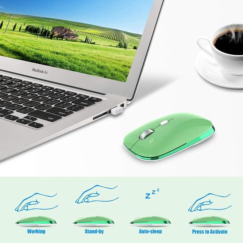 ماوس لاسلكي، ماوس لاسلكي صامت 2.4 جيجا مع جهاز استقبال USB، 3 نقطة لكل بوصة قابلة للتعديل (800/1200/1600)، فأرة كمبيوتر لاسلكية بصرية محمولة لأجهزة الكمبيوتر المحمول والكمبيوتر الشخصي والكمبيوتر المحمول والكمبيوتر المكتبي وMac (أخضر) in Saudi Arabia