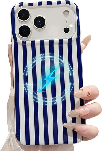 حافظة Jmltech لهاتف iPhone 17 Pro Max، حافظات هاتف مخططة، لطيفة للنساء، عصرية ومضادة للصدمات، غطاء واقٍ ناعم من مادة TPU والكمبيوتر الصلب باللون الأزرق الداكن in Kuwait