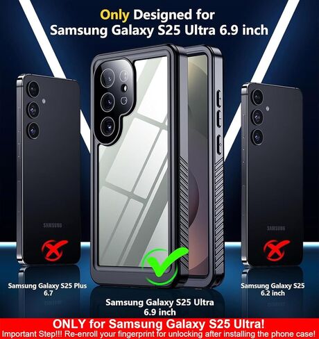 SPIDERCASE Only for Samsung Galaxy S25 Ultra Case Waterproof, Built-in Screen & Camera Lens Protector[IP68] [Military Grade Shockproof] Full Protection Only for S25 Ultra 6.9", Black/Clear in Saudi Arabia