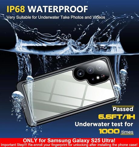 SPIDERCASE Only for Samsung Galaxy S25 Ultra Case Waterproof, Built-in Screen & Camera Lens Protector[IP68] [Military Grade Shockproof] Full Protection Only for S25 Ultra 6.9", Black/Clear in Saudi Arabia