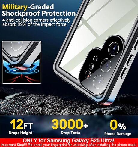 SPIDERCASE Only for Samsung Galaxy S25 Ultra Case Waterproof, Built-in Screen & Camera Lens Protector[IP68] [Military Grade Shockproof] Full Protection Only for S25 Ultra 6.9", Black/Clear in Saudi Arabia