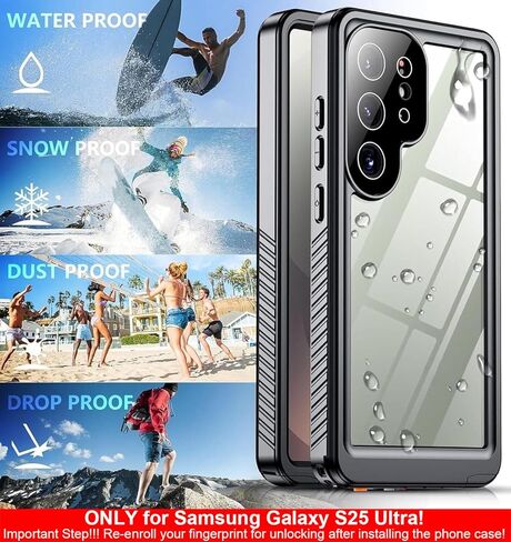 SPIDERCASE Only for Samsung Galaxy S25 Ultra Case Waterproof, Built-in Screen & Camera Lens Protector[IP68] [Military Grade Shockproof] Full Protection Only for S25 Ultra 6.9", Black/Clear in Saudi Arabia