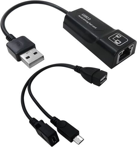 موصل إيثرنت LAN احترافي، محول إيثرنت USB 2.0 مع مقسم كابل USB OTG Y لتلفزيون Fire Stick الجيل 3/2nd ولناقل الحركة عالي السرعة 4K Firesticks (أسود) in Saudi Arabia