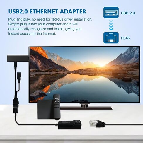 موصل إيثرنت LAN احترافي، محول إيثرنت USB 2.0 مع مقسم كابل USB OTG Y لتلفزيون Fire Stick الجيل 3/2nd ولناقل الحركة عالي السرعة 4K Firesticks (أسود) in Saudi Arabia