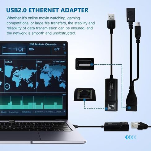 موصل إيثرنت LAN احترافي، محول إيثرنت USB 2.0 مع مقسم كابل USB OTG Y لتلفزيون Fire Stick الجيل 3/2nd ولناقل الحركة عالي السرعة 4K Firesticks (أسود) in Saudi Arabia