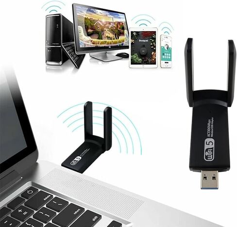 محول واي فاي USB لاسلكي، 1200 ميجابت في الثانية هوائيات 5Dbi مزدوجة 5 جيجا هرتز/2.4 جيجا هرتز محول واي فاي للكمبيوتر المكتبي والكمبيوتر المحمول ويندوز XP/Vista/Linux/Win7/Win8/Win8.1/Win10/Win11 in Saudi Arabia