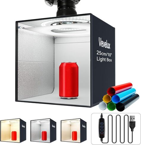 صندوق إضاءة استوديو الصور المحمول مقاس 16 × 16 بوصة مزود بـ 120 مصباح LED، و3 درجات حرارة ألوان (3200 كلفن/4400 كلفن/5600 كلفن)، و6 خلفيات PVC وموزع ناشر - خيمة تصوير قابلة للطي لتصوير المنتجات in Kuwait